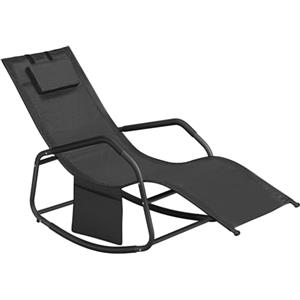 SONGMICS Sedia a Dondolo, Sedia a Sdraio con Fermi Antiribaltamento, Cuscino Regolabile, Telaio in Acciaio, Tessuto Respirante, Tasca Portaoggetti, 156,2 x 97,3 x 151 cm, Nero Inchiostro GCB230B01