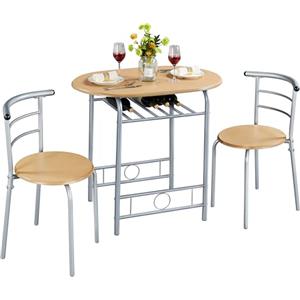 Soberine Set Tavolo Moderno con 2 Sedie per Sala da Pranzo, Set 3 Pezzi Mobili Salvaspazio da Cucina Balcone Ristorante Bar per 2 Persone in Legno e Metallo Sedia Portata Beige 80 x 53 x 75,5 cm