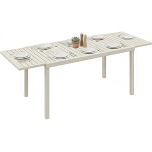 Outsunny Tavolo da Giardino Allungabile per 6-8 Persone 150/225x85 cm, Tavolo da Pranzo Estensibile Rettangolare in Alluminio con Piano a Doghe, Tavolo da Esterno per Patio Terrazzo Balcone, Bianco