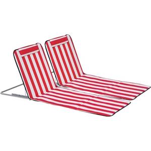 Outsunny Set 2 Sdraio da Spiaggia con Schienale Regolabile su 5 Livelli, Poggiatesta e Borsa da Viaggio, Lettini Spiaggia Pieghevoli in Acciaio e PE, 124x53x35-45 cm, Rosso e Bianco