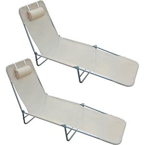 Outsunny Set di 2 Lettini Prendisole Pieghevoli con Schienale Reclinabile a 4 Livelli, Sdraio da Giardino in Acciaio e Tessuto a Rete, Beige