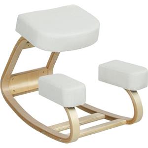 Vinsetto Sedia Ergonomica con Inginocchiatoio e Movimento a Dondolo, Sedia Posturale Imbottita Moderna in Legno di Betulla e Poliestere, 51x69x58 cm, Crema