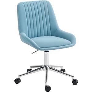 HOMCOM Sedia da Ufficio Scrivania Senza Braccioli Design Scanalato in Pelle PU, Sedia Trucco Ergonomica Imbottita Girevole con Altezza Regolabile per Studio e Camera da Letto, Blu