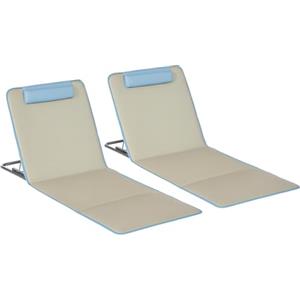Outsunny Set 2 Sdraio da Spiaggia con Schienale Regolabile su 5 Livelli, Poggiatesta e Borsa da Viaggio, Lettini Spiaggia Pieghevoli in Acciaio e PE, 124x53x35-45 cm, Beige e Azzurro