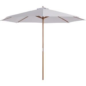 Outsunny Ombrellone da Giardino Ø3m con Corda e Apertura Regolabile, Ombrellone da Esterno con 8 Stecche in Legno, Bambù e Poliestere 180g/㎡, per Cortile, Terrazza e Balcone, Bianco