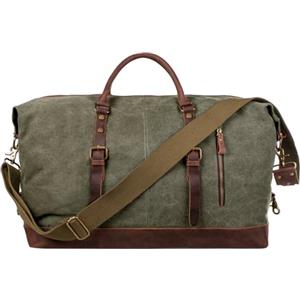 S-ZONE Unisex Borsa da Viaggio 52-55L Vintage Canvas Crazy Horse Finiture in Pelle Bagaglio a Mano Weekender Borsa Sportiva per Viaggi Weekend Vacanze