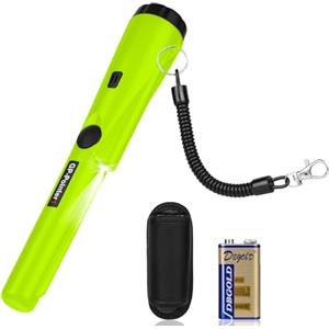Flintronic Metal Detector, Impermeabile IP66, Detector Portatile a Scansione a 360°, con Luce LED e Batteria 9V, Indicatore LED Integrato e Luce di Allarme, per Caccia di Oro Tesoro -Verde