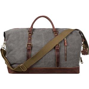 S-ZONE Unisex Borsa da Viaggio 52-55L Vintage Canvas Crazy Horse Finiture in Pelle Bagaglio a Mano Weekender Borsa Sportiva per Viaggi Weekend Vacanze