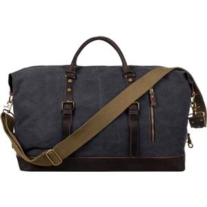 S-ZONE Unisex Borsa da Viaggio 52-55L Vintage Canvas Crazy Horse Finiture in Pelle Bagaglio a Mano Weekender Borsa Sportiva per Viaggi Weekend Vacanze