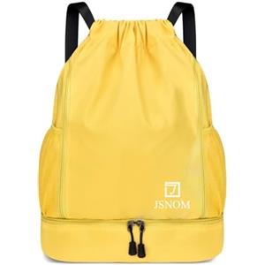 JSNOM Zaino Mare Sacca Sportiva: Zaino Casual Palestra Spiaggia Impermeabile per Viaggio Yoga Escursionismo Nuoto Allenamento Scuola con Coulisse per Uomo Donna (Nero) (Giallo)