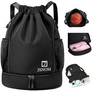 JSNOM Zaino Mare Sacca Sportiva: Zaino Casual Palestra Spiaggia Impermeabile per Viaggio Yoga Escursionismo Nuoto Allenamento Scuola con Coulisse per Uomo Donna (Nero) (Nero)