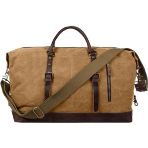 S-ZONE Unisex Borsa da Viaggio 52-55L Vintage Canvas Crazy Horse Finiture in Pelle Bagaglio a Mano Weekender Borsa Sportiva per Viaggi Weekend Vacanze