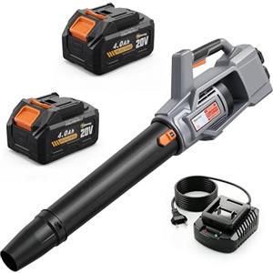 Outsunny Soffiatore a Batteria 36V, Soffiatore Foglie con 2 Batteria 4Ah, Motore Brushless 1000W, 3 Livelli Velocità 270 km/h, Turbo Boost, Caricabatterie, Leggero, per Giardino Foglie Neve Polvere