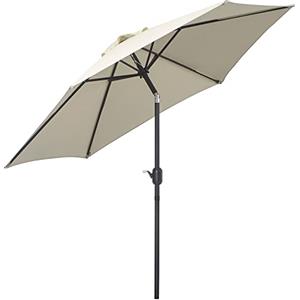 Outsunny Ombrellone da Giardino Ø2.6x2.35 m Inclinabile con Manovella, Ombrellone da Esterno a 6 Stecche in Alluminio, Metallo e Poliestere 180g/㎡, Crema