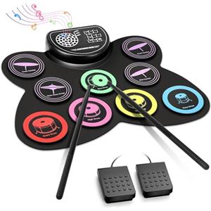 Anpro Set Batteria Elettrica Portatile, 9 Pads Batteria Elettrica Roll Up, Batteria Silenziosa Altoparlante Incorporato per Bambini/Principianti, Adulti e Principianti, Regalo di Compleanno
