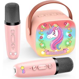 Dislocati Karaoke per Bambini con 2 Microfono Wireless Bambini, Unicorno Regalo Bambina 3-12 Anni Portatile Canta tu Karaoke Microfono Bluetooth con DSP e luci LED Giochi Giocattoli Bambina 3-12 Anni