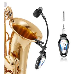 KIMAFUN 2.4G Microfono per Sassofono Wireless, Microfono per Strumenti Senza Fili a Clip Ricevitore e Trasmettitore Sistemi per Sassofono, Corno Francese, Tromba, Trombone, G120