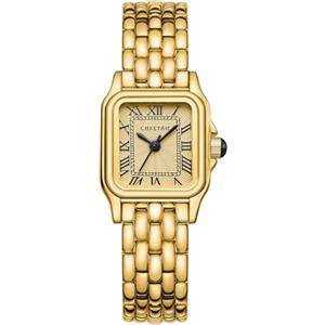 CHEETAH Orologio Donna Piccolo Analogico al Quarzo da Donna Con Bracciale Vintage, Cassa Rettangolare Quadrante Romano Orologio da polso Digitale Impermeabile per Donne e Ragazze - Oro Oro