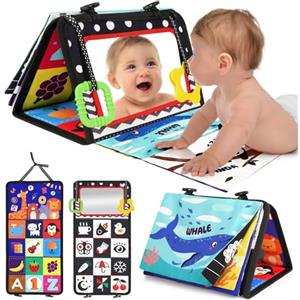 URMYWO Giochi Montessori Neonato 0 3 6 12 Mesi, Libro Sensoriale con Specchio, Tummy Time Morbidi di attività Giocattoli Educativi Interattivo Regali