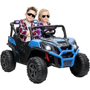 AIYAPLAY Macchina Elettrica per Bambini 3-8 Anni 24V Fuoristrada 2 Posti, 3-8km/h Auto Elettrica per Bambini con 2 Motori, Sospensioni, Telecomando, Musica, Fari, Cintura e Clacson, Blu