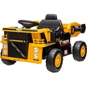 AIYAPLAY Camion per Bambini 3-5 Anni con Motore 12V, Macchina Elettrica per Bambini con Musica, Fari e Ruote con Sospensioni, Giallo