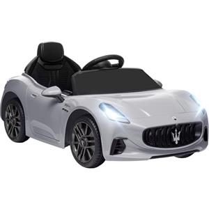AIYAPLAY Macchina Elettrica per Bambini 3-5 Anni 12V Maserati Gran Turismo Folgore, 3-5 km/h Auto Elettrica per Bambini con 2 Motori, Telecomando, Cintura, Musica, Clacson e Fari, Grigio