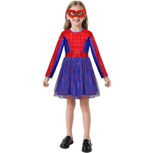 AYBUY Costume da Ragno per Bambini, Abito a Maniche Lunghe da Ragno con Maschera, Costume Cosplay di Halloween Dress per Halloween, Natale, Carnevale, Mascherata, 140CM