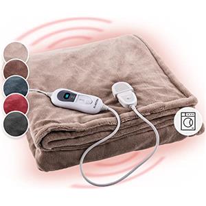Klarstein Dr. Watson XL - coperta riscaldante elettrica, scaldaletto, termocoperta, 120 W, 3 regolazioni, timer, 180 x 130 cm, luce LED, protezione surriscaldamento, pile, beige