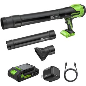 Greenworks 24V Soffiatore a Batteria con 4Ah & Caricatore 65W PD, 209km/h 7,65m³/min Potente da Giardino & Auto, Leggero, Velocità Variabile BL1002HA1
