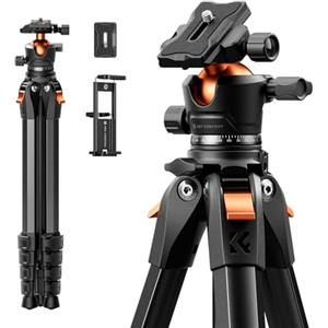 K&F CONCEPT Treppiede Fotocamera 162cm, Cavalletto Fotografico in Alluminio Compatto con Borsa e Piastra Rapida, Portata 10kg, Compatibile con DSLR, Mirrorless, Sony, Canon, Nikon, Binocoli, iPhone