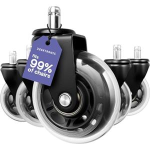 Desktronic Ruote Sedia Ufficio 5 pz - Ricambio per sedie da ufficio e scrivania, silenziose e antigraffio per parquet e moquette - 11x22 mm, Nero (non per 1KEA)