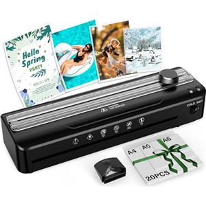 MAXDONE Plastificatrice A4 con 20 Pellicole di Laminazione per Formato A4 A5 A6, Riscaldamento Rapido, Caldo e Freddo, Laminatore Multifunzione con Taglierina e Angolo Rotondo