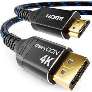 deleyCON 1,5m Cavo DisplayPort a HDMI 4K (per Monitor HDMI, TV, Proiettore) - 1080P@60Hz / 4K@30Hz - Connettori Alluminio + Cavo Nylon - per Computer DP, PC, Scheda Grafica