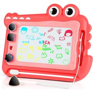 OFFCUP Lavagna Magnetica per Bambini 4 Colori Cancellabile Magnetica con 4 Timbri Magnetici e 1 Penna Giochi Bambini 3 4 5 Anni Lavagnetta Magica Regalo per Bambine e (Rosso)