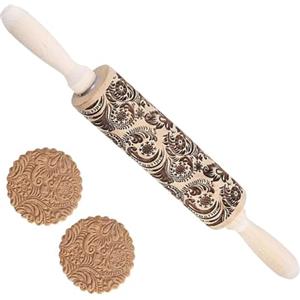 SSyang Mattarello di Natale,Mattarello Decorativo per Biscotti,Natale Goffratura Mattarello con Motivo Natalizio in Legno Incisione 3D Rolling Pin per Impasto, DIY Biscotti,35 * 4.5CM
