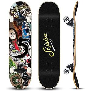 Sefulim 31 x 8 Pollici Skateboard Completo 7 Strati Acero Canadese Double Kick Deck concavo Skateboard per Ragazzi Ragazze Adolescenti Adulti Principianti