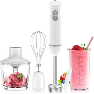 Bonsenkitchen Frullatore a Immersione, Frullatore Elettrico a Immersione in Acciaio Inossidabile da 1000 W, 2 Velocità Variabili, con Tritatutto, Misurino e Frusta, per Pappe, Zuppe, Frullati, Puree