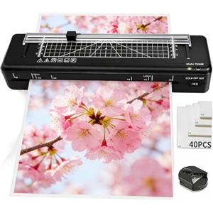 BAYGE Plastificatrice A3, 70 secondi riscaldamento rapido con 40 sacchetti di laminazione, sistema NTC, taglierina incorporata e punitrice per Ufficio Casa Ristorante