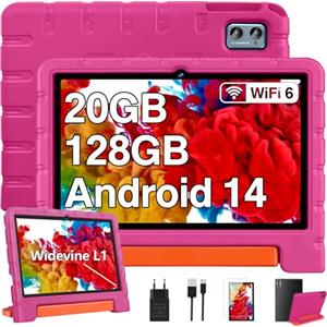 ZIOVO Tablet 10 Pollici Android 14 Tablet Bambini, 20GB RAM+128GB ROM(TF 1TB),WiFi6 Tablet in Offerta, Widevine L1/Octa-Core/BT 5.0/8+5 MP/6000mAh/Tablet per Bambini,Tablet con EVA Caso - Rosa