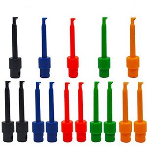 Senven 15pcs Mini Clip gancio di prova multimetro, rosso × 3 blu × 3 nero × 3 giallo × 3 verde × 3 per strumenti di riparazione, test probe hook, test gancio grabber, clip gancio ic.
