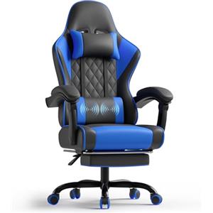 TRIUMPHKEY Sedia da Gaming Massaggiante,Sedia Gamer con Poggiapiedi Telescopico,Regolabile 90-150°,Poltrona da Gaming con Poggiatesta e Cuscino Lombare,Sedie da Ufficio,Portata 150kg(Blu)