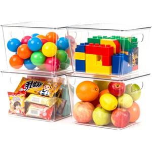 HPYLIF·H Organizer per frigorifero impilabile, set di 4 contenitori per frigorifero con coperchio, organizzazione robusta e trasparente per cucina, frigorifero, armadi, bagno, senza BPA, 29 x 19 x 15