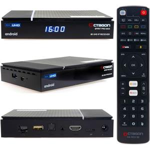 Octagon [Test MOLTO BUONO *] Octagon Spirit PRO MAX 8K Android TV Box, Dual Band WiFi WiFi, telecomando Bluetooth, controllo vocale, HDR10+, HLG, 4GB RAM e 64GB flash, ricevitore IP TV, Bluetooth 5.1, 4K UHD