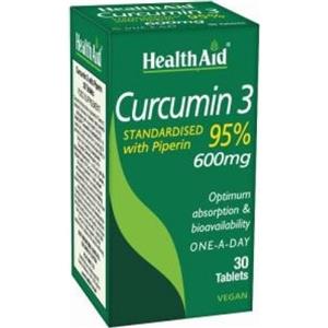 Healthaid Italia Curcumin 3 - Integratore alimentare con curcuma e piperina, 30 compresse, per articolazioni e antiossidante