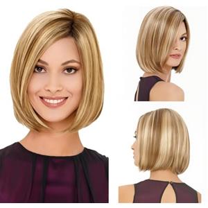 OIXEYA Parrucca donna capelli umani, parrucche capelli, parrucche donna, parrucca bionda, caschetto bob corto liscio con frangia, fibra sintetica resistente al calore, biondo scuro