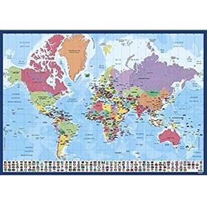 Grupo Erik: Sottomano Mappamondo in portoghese, Tappetino da scrivania rigido, 49,5 x 34,5 cm, Sottomano scrivania bambini, tappetino interattivo o tovaglietta colazione