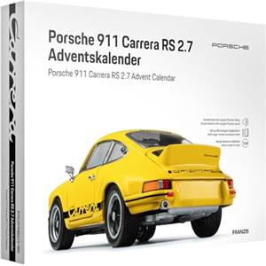 FRANZIS 67273 - Calendario dell'Avvento Porsche 911 Carrera RS 2.7, modello in scala 1:24, con base sonora e libro di accompagnamento a 52 pagine