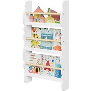 WOLTU Libreria da Parete per Bambini, Piccola Libreria Frontale a 3 Ripiani in Legno, Scaffale Porta Libri a Muro per Cameretta, Bianco, 42,5x14,5x80 cm