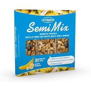 Ultimate Italia - Barretta Semi Mix banana - 3x30g - barretta proteica ricca di fibre con frutta secca, semi e banana