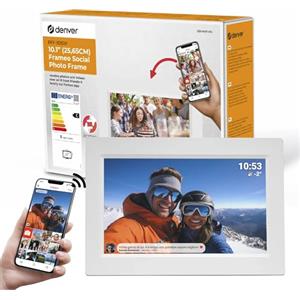 Denver Cornice Digitale 10 Pollici WiFi - Schermo IPS HD 1280x800 - Portafoto Digitale Frameo Denver per Foto e Video - Cornice Elettronica Touchscreen Smart - 16GB Memoria - Slot microSD - Bianca